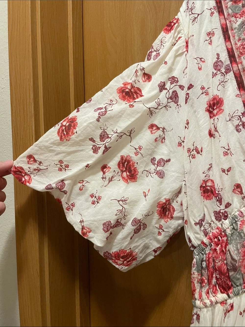 Free People White Maxi Dress with Red Floral Print